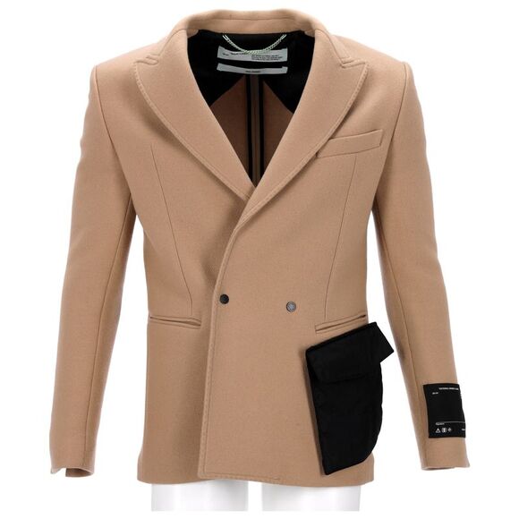 Off-White Patchwork Detail Blazer in Beige Virgin Wool - Picture 6 of 10